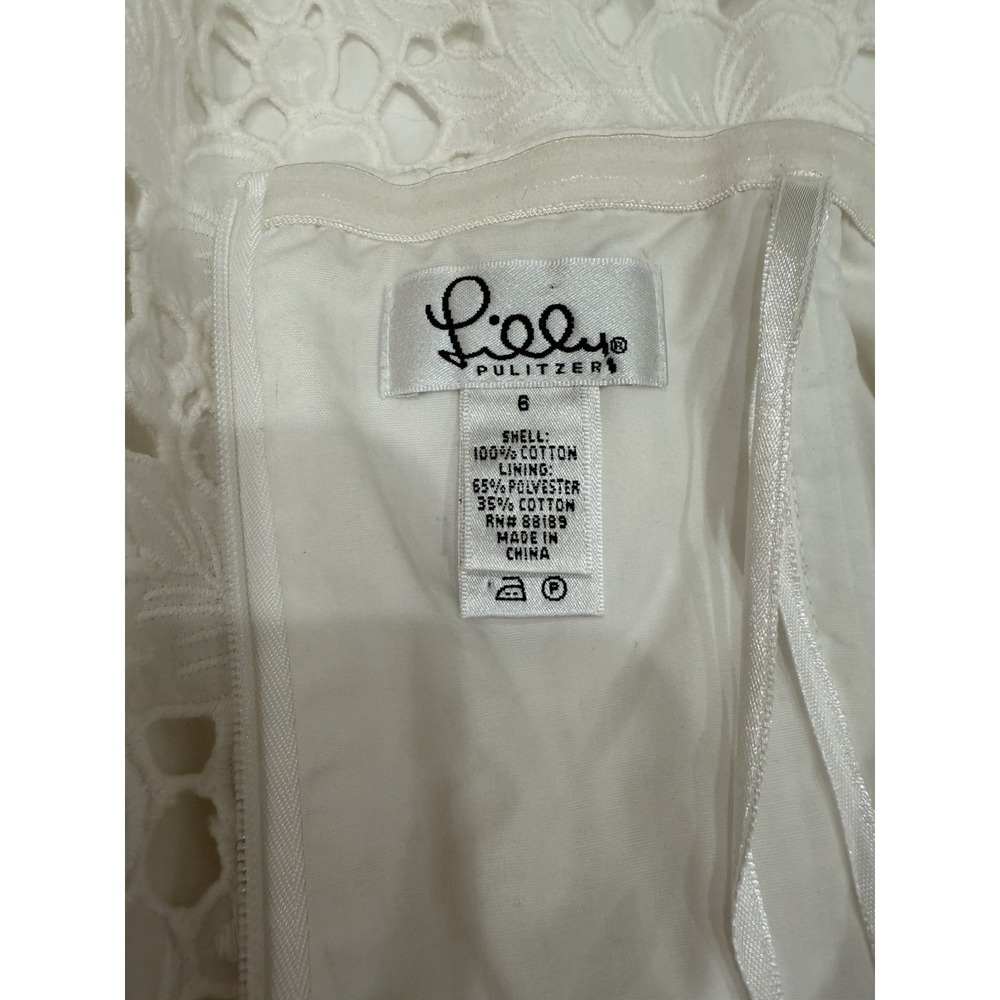 Lilly Pulitzer White Eyelet Strapless Cotton Dress Fit & Flare 6 Resort Wedding - Picture 6 of 6